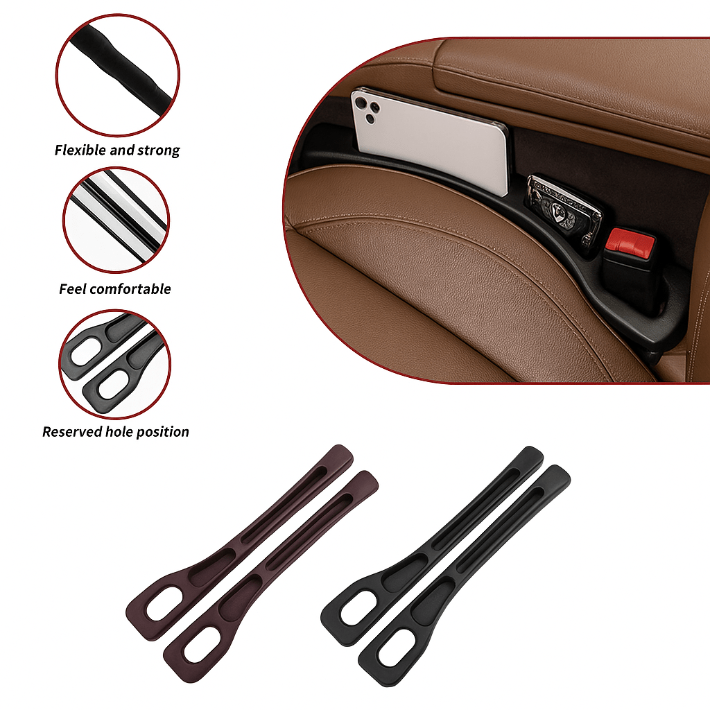 2 Stück Autositz-Lückenfüller Organizer – Wasserdichter Sitzlückenstopfen mit 2 Fächern, praktischer Aufbewahrungsstreifen für den Innenraum