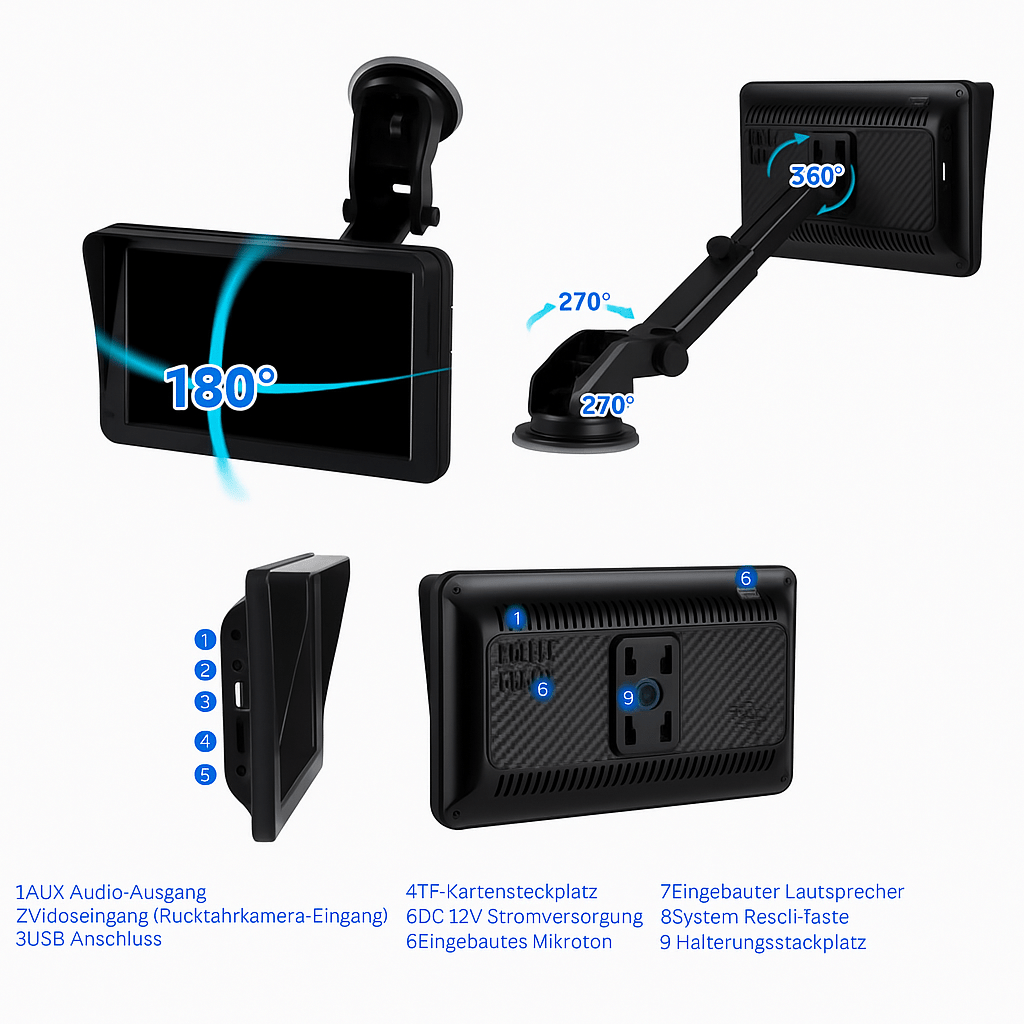 Kabelloses 7-Zoll Car Stereo mit CarPlay, Bluetooth 5.0 und Navigation